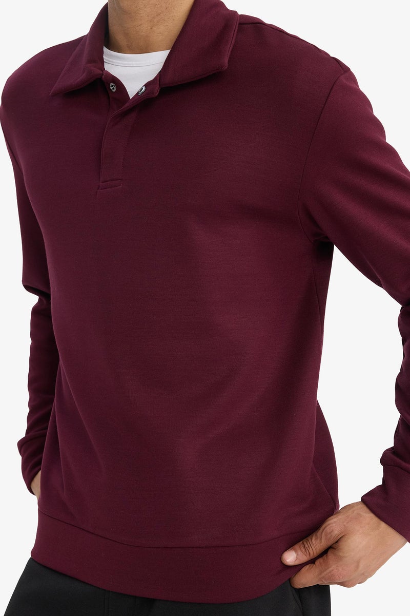 DeFacto Red Man Standard Fit Polo Collar Modal Sports Sweatshirt Casual - Image 4